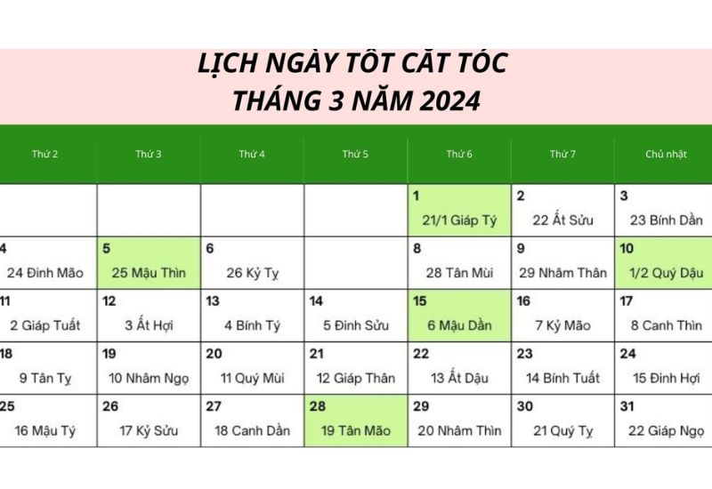 Xem lịch cắt tóc tháng 3/2024 mới nhất